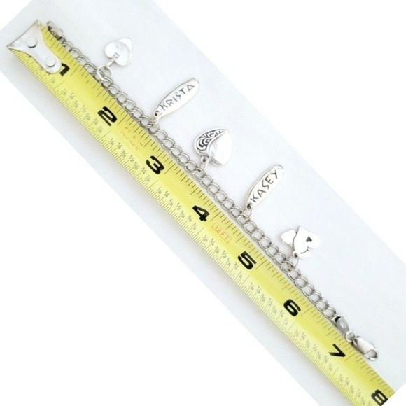 Double Link Charm Bracelet Heart Charms 925 Sterling Silver 7" - Picture 11 of 13